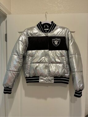 Oakland Raiders Silver & Black Metallic Bomber Jacket